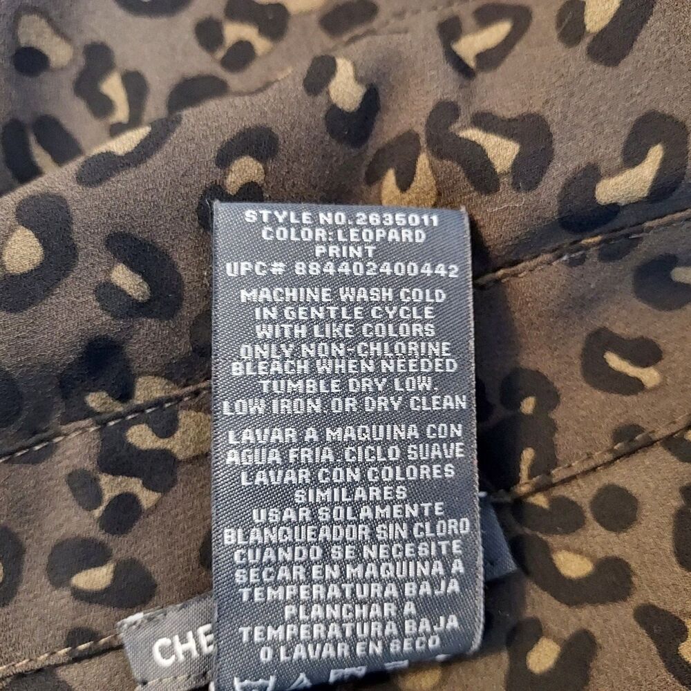 Chelsea & Theodore Women’s Size Large Gray Black Leopard Print Blouse Button Top - Picture 10 of 13